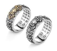 Kucheed Anillo Feng Shui PiXiu, Anillos de Dedo Mantra Ajustables,Grabado Sutra Mani Amuleto Doble Protección Riqueza Amor Prosperidad,Regalo de Joyería de Banda Antigua de Buda Retro (2 Piezas-D)