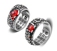 Kucheed Anillo Feng Shui PiXiu, Anillos de Dedo Mantra Ajustables,Grabado Sutra MANI Amuleto Doble Protección Riqueza Amor Prosperidad,Regalo de Joyería de Banda Antigua de Buda Retro (2 Piezas-C)