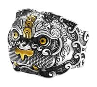 Kucheed Anillo Feng Shui PiXiu Mantra, Anillos de Dedo de Buena Suerte Budistas de Plata,Joyería MANI Amulet Mantra,Banda de Protección Riqueza Amor Salud,Regalo de Anillo Ajustable Abiertos (L)