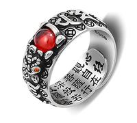 Kucheed Anillo Feng Shui PiXiu Mantra, Anillos de Dedo de Buena Suerte Budistas de Plata,Joyería MANI Amulet Mantra,Banda de Protección Riqueza Amor Salud,Regalo de Anillo Ajustable Abiertos (E)