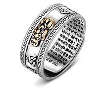 Kucheed Anillo Feng Shui PiXiu Mantra, Anillos de Dedo de Buena Suerte Budistas de Plata,Joyería Mani Amulet Mantra,Banda de Protección Riqueza Amor Salud,Regalo de Anillo Ajustable Abiertos (I)