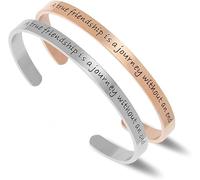 Kucheed Brazaletes Inspiradores, Brazalete de Acero Inoxidable con un Mantra Personalizado y Grabado, A True Friendship is a Journey Without an End, Pulseras Ajustables, Joyería Motivacional (C)
