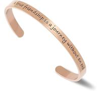 Kucheed Brazaletes Inspiradores, Brazalete de Acero Inoxidable con un Mantra Personalizado y Grabado, A True Friendship is a Journey Without an End, Pulseras Ajustables, Joyería Motivacional (B)