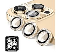 Kucheed Protector de Lente de Cámara Compatible con iPhone 11 Pro/11 Pro Max, Diamond Cubierta de Lente de Cámara de Vidrio Templado con Purpurina, Anillos de Metal Individuales (Oro)