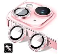 Kucheed Protector de Lente de Cámara Compatible con iPhone 13/13 Mini, Diamond Cubierta de Lente de Cámara de Vidrio Templado con Purpurina, Anillos de Metal Individuales