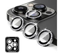 Kucheed Protector de Lente de Cámara, Diamond Cubierta de Lente de Cámara de Vidrio Templado con Purpurina, Anillos de Metal Individuales Compatible con iPhone 14 Pro/iPhone 14 Pro Max Negro