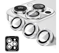 Kucheed Protector de Lente de Cámara, Diamond Cubierta de Lente de Cámara de Vidrio Templado con Purpurina, Anillos de Metal Individuales Compatible con iPhone 12 Pro Max Plata