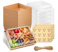 Kucoele Paquete de 25 cajas de charcutería con tapas transparentes, 7 x 5 pulgadas desechables de papel para llevar, recipientes de alimentos para rebanadas de pasteles, postres, fresas, galletas,