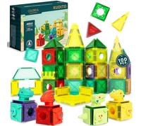 KUDITO 100 Piezas Magnéticas para Niños - Bloques Magnéticos Montessori con Figuras de Dinosaurios - Juego de Construcción Educativo 3 a 8 Años