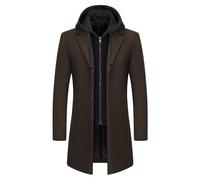 KUDMOL Abrigo de Hombre de Lana con Capucha Desmontable Cálido Largo Trench-Coat para Invierno Cabán Parka Hombre Slim Fit, café, L