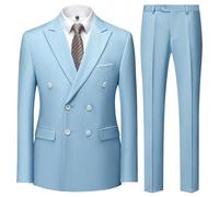 KUDMOL - Disfraz de hombre de 2 piezas de matrimonio Slim Fit de negocios con doble botonadura de dos botones color sólido traje de humo 2 unids, azul claro, L