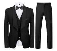KUDMOL Traje de 3 piezas para hombre, esmoquin con un botón, chaleco, chaleco y pantalones para boda, fiesta de graduación, Negro, L