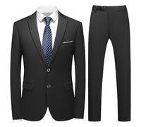KUDMOL - Traje de hombre de 2 piezas, Slim Fit, para negocios, bodas, cenas formales, Blazer clásico, chaleco y pantalón, dos botones, Smoking para hombres, Negro , M
