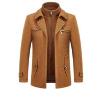 KUDORO Abrigos de Lana para Hombre Gabardina Acolchada de Invierno para Ropa Exterior Casual de Negocios Peacoat de Mezcla de Lana Gruesa con Cuello Interior Extraíble, marrón, XL