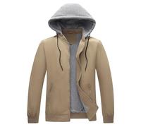 KUDORO Chaqueta ligera para hombre para primavera y verano con cremallera con capucha desmontable Chaquetas al aire libre Chaqueta bomber casual Collar a prueba de viento Chaqueta deportiva, caqui, M
