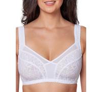 Kudreshov Lingerie Sujetador para mujer Mary sin aros, tallas grandes, color blanco - Cierre trasero de alivio reductor sujetador ancho tirantes de apoyo, Blanco, 100B