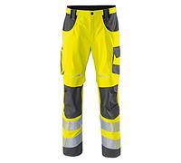 Kübler Reflectiq - Pantalones de trabajo para hombre, color amarillo claro, talla 50, de tejido mixto, pantalones de trabajo con bolsillos protectores de rodilla según EN 14404, pantalones elásticos