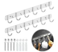 KüChe - Perchero de pared (2 unidades, 31 cm, con 6 ganchos, acero inoxidable, para cocina, baño, salón y pasillo)