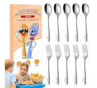 Küchenhelfer Set - Küchenutensilien Set | Kinder Utensilien | Küchen essen Utensilien | Easy Grip Dinosaurier graviertes Geschirr, Edelstahl 5 -Gabeln und 5 Löffel für das Mittagessen in der Schule
