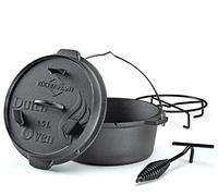 Küchenprofi BBQ Dutch Oven - Olla de hierro fundido (3,5 L, diámetro de 24 cm, sin patas, olla de hierro fundido con elevador de tapa, para barbacoa, fogones, todo tipo de fuegos (incluye inducción) y