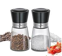 KÜCHENPROFI CHICAGO Juego de molinillo de pimienta y molinillo de sal, 13,5 cm, juego de 2 con tapa protectora de aroma, mecanismo de cerámica de alto rendimiento ajustable, cristal y plástico