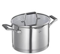 Küchenprofi COOK BOLOGNA Olla de acero inoxidable con tapa de cristal de seguridad, apta para inducción, con colador fino y grueso, base multicapa, diámetro de 20 cm