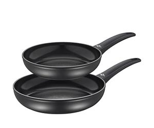 KÜCHENPROFI Cook Monza - Juego de sartenes (revestimiento antiadherente sin PFAS, cuerpo de aluminio, base de inducción completa, apta para horno hasta 180 °C, mango suave al tacto, diámetro de 24, 28