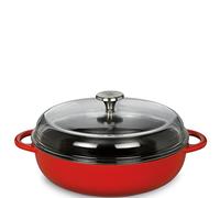 Küchenprofi PROVENCE Sartén redonda de hierro fundido, esmaltada, color rojo, interior negro, 24 cm, con tapa de cristal alta, apta para todo tipo de fuegos, incluida la inducción, cacerola con tapa