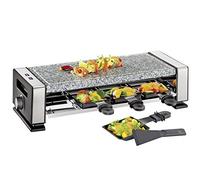 Küchenprofi Raclette VISTA8 - Raclette para 8 personas, acero inoxidable, incluye placa de piedra de mármol, 8 sartenes antiadherentes y 8 espátulas, parrilla eléctrica de mesa, parrilla de piedra