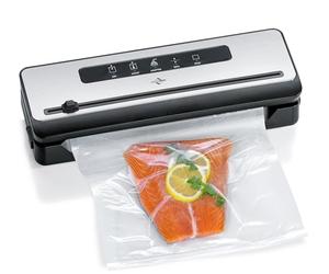 KÜCHENPROFI Sellador al vacío IMPULS negro, acero inoxidable, con manguera y cortador de láminas, dos niveles de envasado al vacío automático o manual, doble costura de 3 mm, hasta 32 cm de ancho de