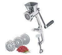 Küchenprofi Solido - Picadora de carne manual de acero inoxidable 2.0, incluye 3 discos perforados, accesorio para galletas y 3 accesorios para rellenar salchichas, con abrazadera de mesa extra grande