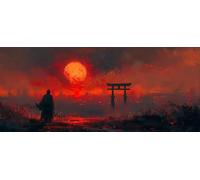 KUEGDUNG Atardecer Diamond Painting Grande 40x80cm, 5D Diamond Painting Adultos Samurai, DIY Manualidades Adultos Kit Punto de Cruz, Cuadro Diamantes de Imitación Kit Bordado, Decoracion Hogar M-7984