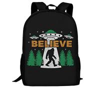 KUEhhhr Bigfoot Believe with UFO and Aliens Art Mochila, ligera, escuela, universidad, casual, estudiantes, viajes, laptop, mochila de día, 17 pulgadas, Bigfoot Believe With Ufo and Aliens Art, One