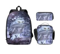 KUEhhhr Bolsa escolar con estampado de búho ártico + estuche + bolsa de almuerzo para uso diario