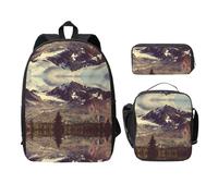 KUEhhhr Mochila escolar con estampado de paisaje ártico de las montañas de Alaska + estuche + bolsa de almuerzo para uso diario