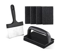 Kueohse 1 juego de limpieza para parrilla, almohadilla de limpieza resistente a los arañazos para parrilla, color negro, con raspador de 15,24 cm