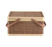 Kueohse 1 unidad. Nueva cesta de bambú natural y amigable cesta de picnic de bambú marrón oscuro con tapa cesta de merienda y pan hecha a mano