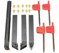 Kueohse 10 Piezas de Cuchillas de InsercióN de Carburo + 4 Piezas Juego de Portaherramientas de Torneado de Torno + 4 Piezas Llave para Juegos de Herramientas MáQuina Torneado Torno