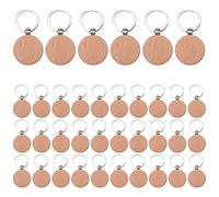 Kueohse 100 unidades vacías redondas de madera llaveros colgantes DIY llaveros llaveros colgantes pueden grabar regalos