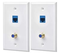 Kueohse 2 Paquetes de Salida de Placa de Pared Coaxial Ethernet con 1 Puerto Cat6 y 1 Puerto Tipo F Coaxial Chapado en RJ45 Placas de Pared