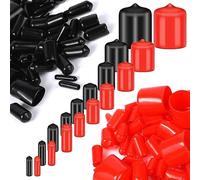 Kueohse 200 Piezas de Tapas de Goma para Extremos, Tapas de Rosca Flexibles, Tapas Protectoras de Pernos de Rosca, Tapas de PláStico Negro y Rojo en 9 TamañOs