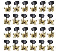 Kueohse 24 Clavijas de Afinación de Guitarra Derecha Izquierda, Cabezales de Máquina Abiertos, Botón Cuadrado, Piezas Clavija de Afinación Guitarra Folclórica Acústica Dorada, + Negro