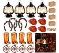 Kueohse 24 Minifaroles con Forma de, Rueda de Carro, Fardos de Heno y Sombrero de Vaquero para Decorar Fiestas Temáticas de Vaqueros, Bodas y Cumpleaños.