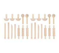 Kueohse 24 Piezas de Herramientas de Arcilla y Masa, Accesorios de Juego, Incluye Rodillos, Martillo, Paquete de Fiesta, Herramientas de CeráMica de Madera, Sellos para Arte de Arcilla