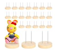 Kueohse 24 Piezas de Soporte para Muñecas de Ganchillo, Soporte para Muñecas de Acero con Doble Aguja, Base de Madera para Muñecos de Fieltro, Soporte para Figuras de Acción