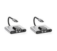 Kueohse 2X Adaptador de Red LAN Tipo C una Ethernet Hub USB C una EstacióN de Acoplamiento de Carga RáPida PD de Audio de 3,5 mm para Teléfono MóVil PortáTil