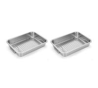 Kueohse 2X Bandeja de Acero Inoxidable para Asar Pavos - Bandeja Resistente para Asar Pavos con Rejilla y Asa para Horno, Ideal para Pollos.