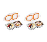 Kueohse 2X Contenedores de Aperitivos de Acero Inoxidable, Caja de Aperitivos Snackle de 400ml con 2 Compartimentos y Tapa Hermética, Bento A Prueba de Fugas Reutilizable