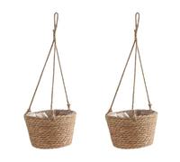 Kueohse 2X Jardín Colgante Macramé Cesta de Almacenamiento de Plantas Cuerda de Yute Tejido Interior Exterior Maceta Titular Color Primario L