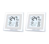 Kueohse 2X Reloj Despertador Digital una Pilas con RetroiluminacióN AutomáTica, Temperatura Interior, Humedad, 12/24 Horas, Fecha, Reloj de Escritorio
